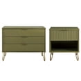 thumbnail image 1 of Pemberly Row Commode Standard à 3 Tiroirs en 2 Pcs et Table de Nuit 1.0 en Vert Olive, 1 of 13