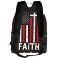 thumbnail image 3 of Lsque USA Flag Cross Pattern Backpack – School Travel Canvas Daypack with Ergonomic Padded Straps, Multiple Compartments & Leather Handle, 3 of 5
