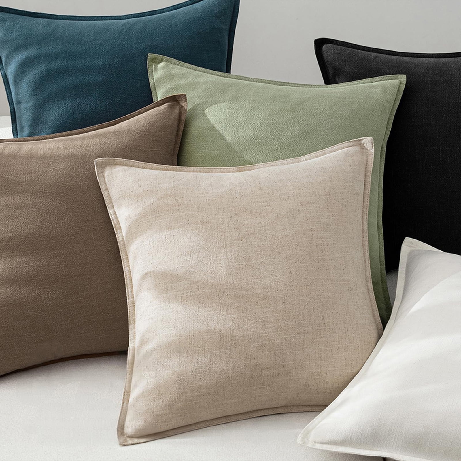 Fancy Homi 2 Packs Coco Brown Decorative Linen Soild Throw Pillow Covers 18x18 Inch for Living Room Couch Bed sofa, soft Square Farmhouse Vintage Cushion Cases Modern Home Décor, 45x45 cm