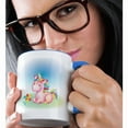 thumbnail image 2 of 3drose, Resting Cute Unicorn with Flowers Colors Pastel Pink Yellow Blue Green, 15oz Two-tone Blue Mug, 2 of 6