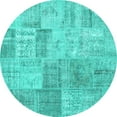 thumbnail image 1 of Ahgly Company Machine Washable Indoor Round Patchwork Turquoise Blue Transitional Area Rugs, 8' Round, 1 of 4