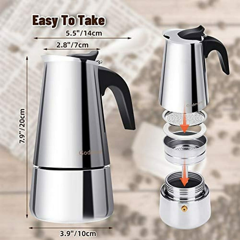 Godmorn Stovetop Espresso Maker Moka Pot Percolator Italian Coffee Maker  300Ml/10Oz/6 Cup Classic Cafe Maker 430 Stainless Steel Suitable for  Induction Cookers