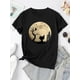thumbnail image 2 of Women'S Casual Crew Neck T-Shirt with Moon Forest Print, Fashionable Short Sleeve Top, Medium Stretch Polyester (95%) with Spandex (5%), All-Season Comfort Fit, Geometric-Pattern Design for Summer, 2 of 6