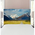 thumbnail image 1 of Mountain Headboard, Landscape with Road and Snow Capped Mountains Southern Alps New Zealand, Upholstered Decorative Metal Bed Headboard with Memory Foam, Twin Size, Navy Blue White Olive, by Ambesonne, 1 of 4