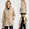 thumbnail image 2 of Oversized Mid Long Trench Coats for Women Plaid Lined Button Up Windbreaker Jacket with Belt, 2 of 7