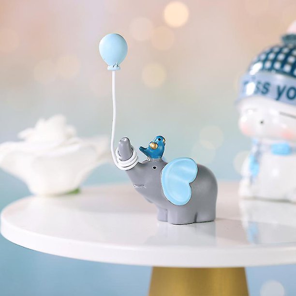 Encantador globo elefante mu?eca adornos de pastel de resina artesanías peque?as decoración de mesa de postre para fiesta tienda (azul cielo, 4 piezas)