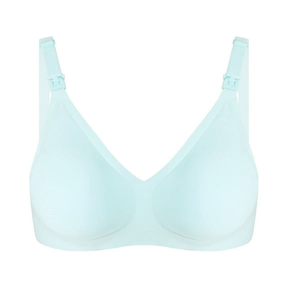 Bigersell Pregnancy Bra, Nursing Bras for Breastfeeding Smooth Wireless V-Neck Padded Bra Pregnancy Sleep Bralette Seamless Comfort Push up Bras Back Hook and Eye Closure Blue XXL