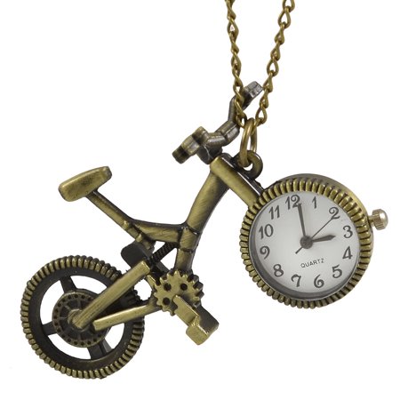 Unique Bargains Round Dial Bronze Tone Bike Pendant Lobster Clasp Necklace Watch for Lady