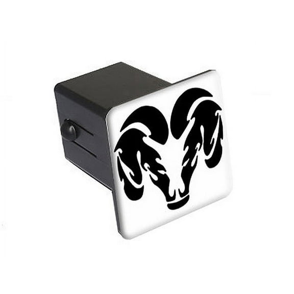Ram Head Black On White Tow Hitch Cover