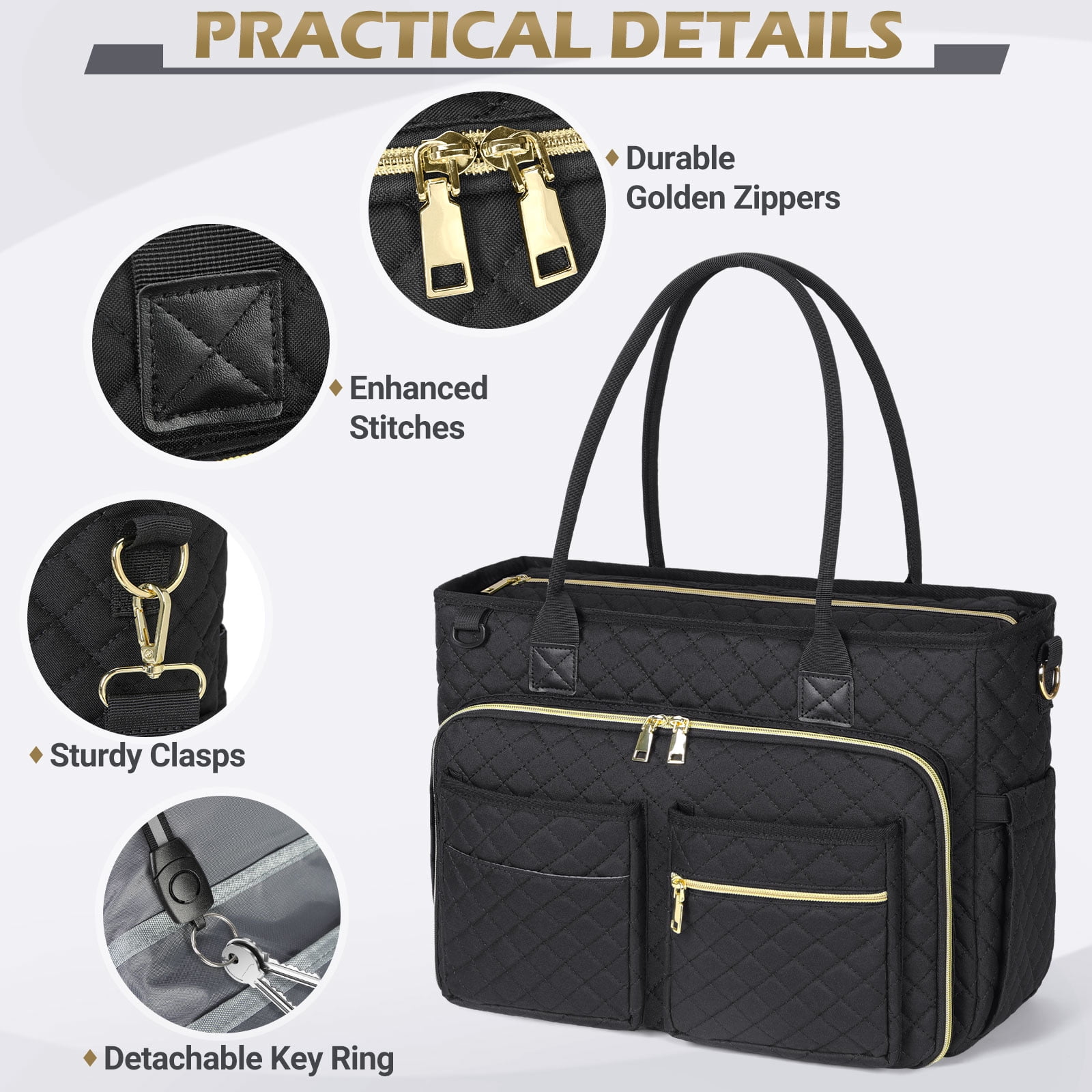 RAINSMORE Teacher Tote Bag 15.6 inch Laptop Bag for Women Work Bags Laptop Tote Nurse Bag Professional Computer Messenger with Insulated Pocket, Laptop Briefcase for Office, College, Nursing