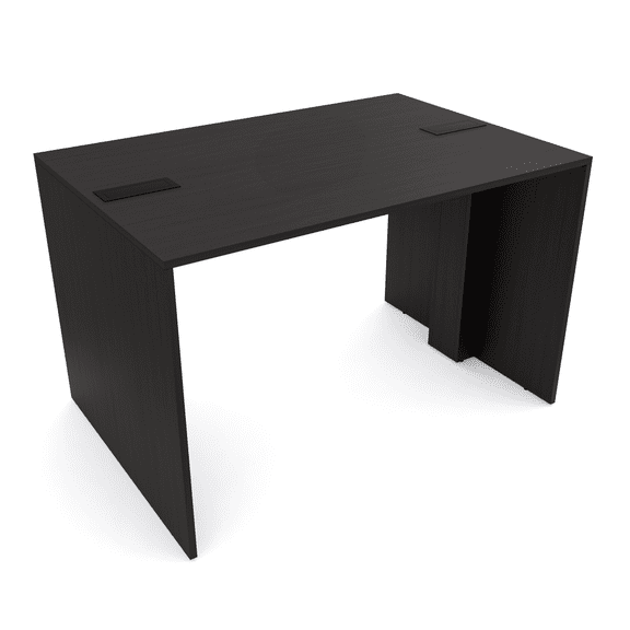 2 Person Standing Height Table | Extra Wide Face-To-Face Desk | 4x5 All Laminate Teaming Table With Double Power And Data Units | Black Cypress And Black