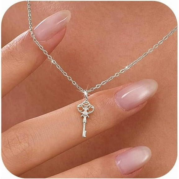 Heart Key Necklaces for Women 14K Gold Plated Love Heart Charm Pendant Necklace 925 Sterling Silver Key Chain Necklace Jewelry Christmas Gifts for Couple Girlfriend Daughter