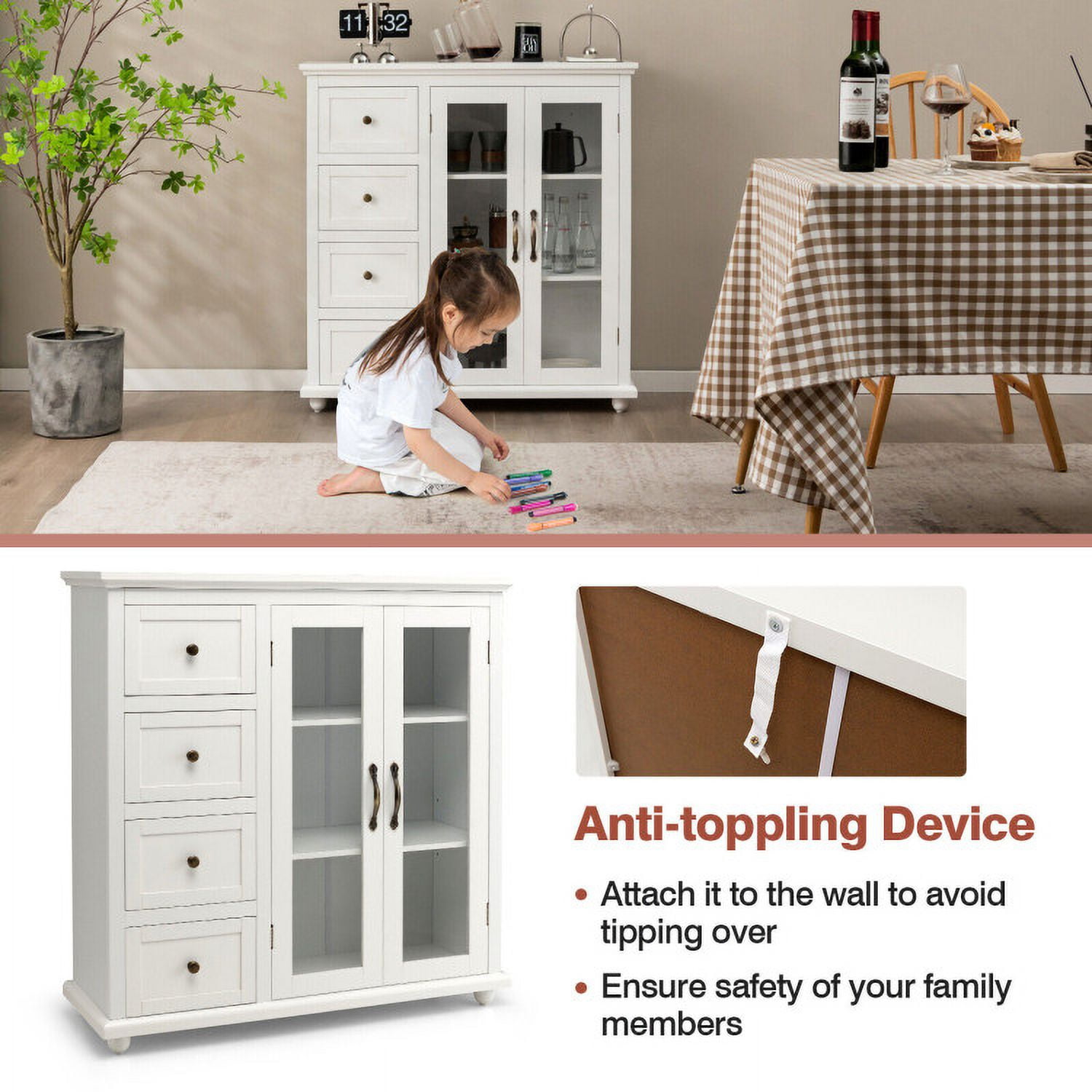 Finihen Kitchen Storage Cabinet, Buffet Sideboard, Buffet Sideboard Table Kitchen Storage Cabinet with Drawers and Doors, for Dining Room, Kitchen, Living Room, White Finihen Kitchen Storage Cabinet, Buffet Sideboard, Buffet Sideboard Table Kitchen Storage Cabinet with Drawers and Doors, for Dining Room, Kitchen, Living Room, White