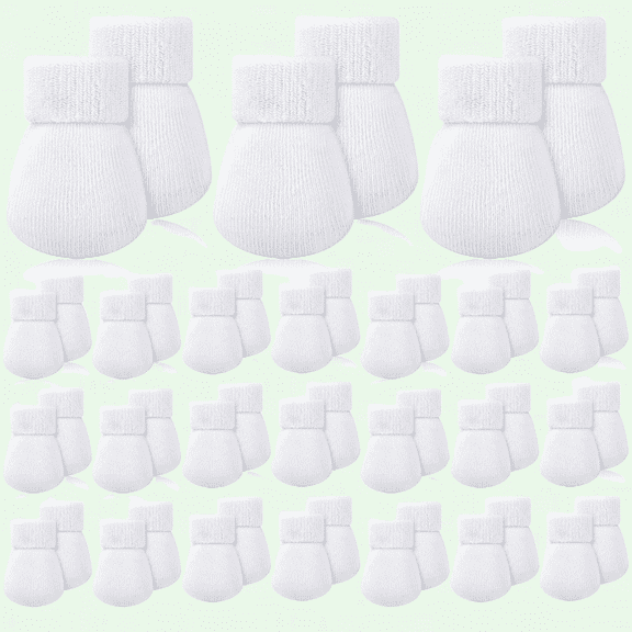 24 Pairs Premature Baby Gloves, Newborn Scratch-Free Solid White Mittens for Boys and Girls