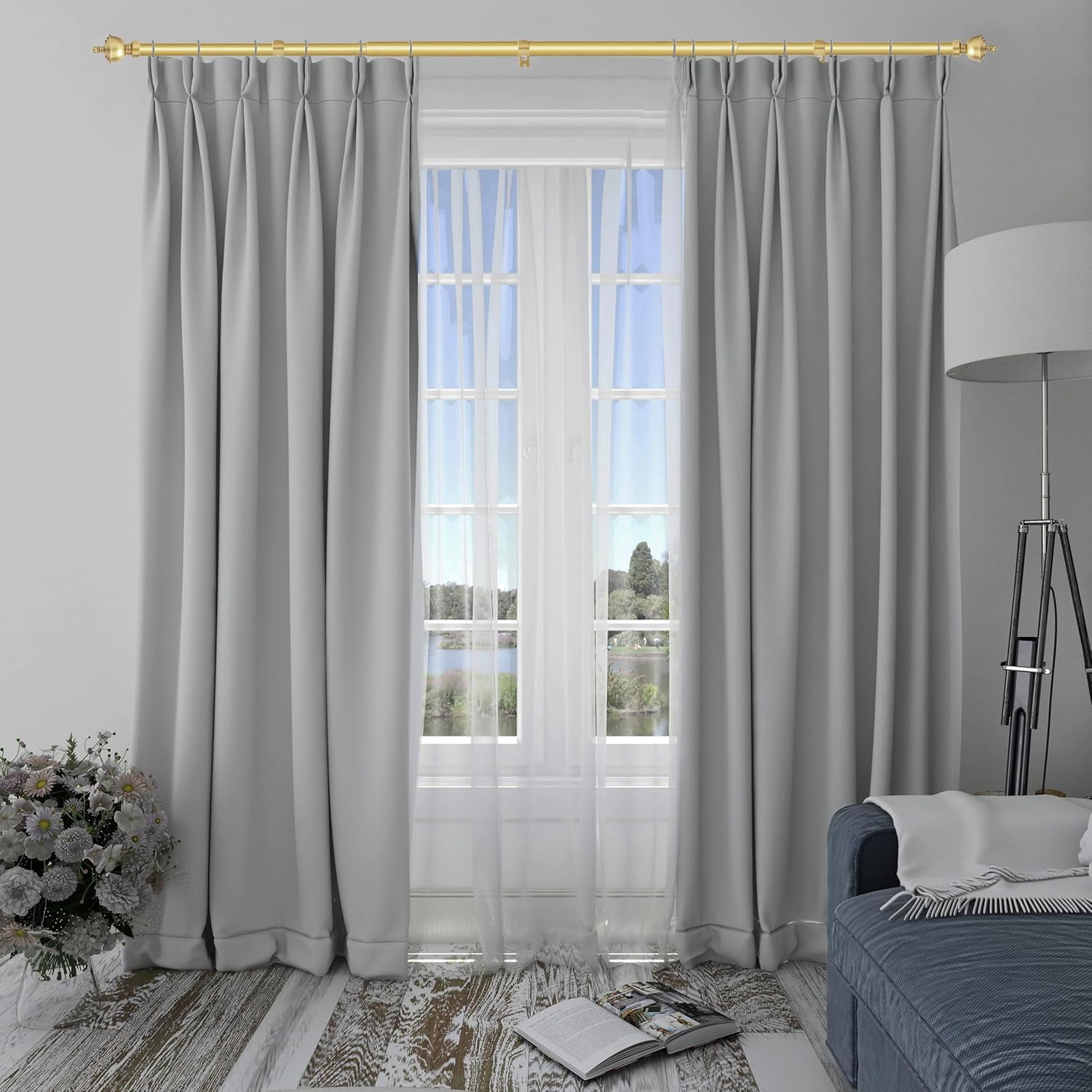 eTeckram 5/8" Single Curtain Rod with Royale Finials,Gold,48‘’-84‘’