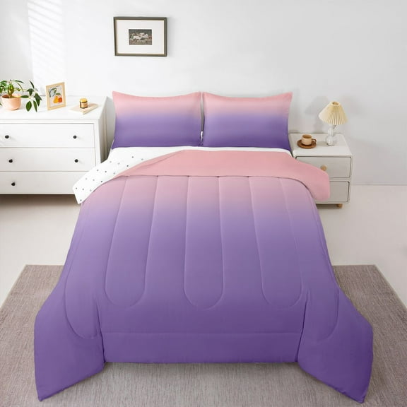 Homewish Ombre Tie Dye 2pcs Bedding Comforter Set For Children Kids Teens,Abstract Gradient Watercolor Twin Comforter Sets,Pink Purple Breathable Bedding Set,Ultra Soft Home Decor,Reversible