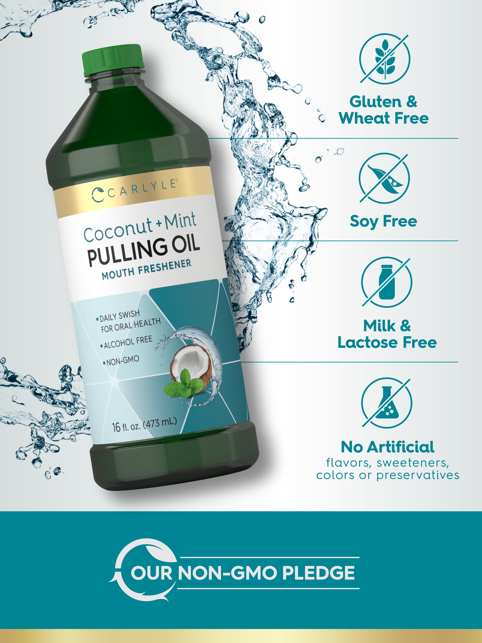 Pulling Oil for Teeth & Gums | 16 fl oz | 2 pack | Coconut and Mint | For Men and Women | by Carlyle