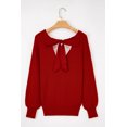 thumbnail image 4 of I AM A FASHION JUNKY Racing Red Lantern Sleeve V Neck Knot Back Sweater (RacingRed, S, 50%Viscose+28%Polyester+22%Polyamide), 4 of 9