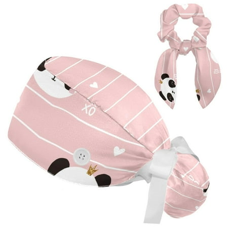 

Working Cap with Buttons and Sweatband Scrub Hat Bouffant Caps with Scrunchie Panda Tie Back Hats