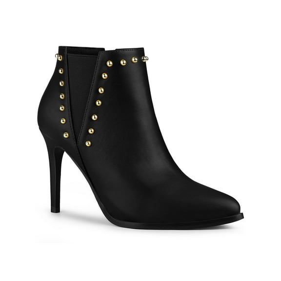 BLISSFUL STEP Women's Pointed Toe Zipper Stiletto High Heel Ankle Boots Black 7.5