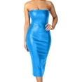 thumbnail image 3 of hcuribad Leather Skirt,Maxi Dress Pu Leather Career Off The Shoulder Midi Pencil Dress Fashion Elegant Bodycon Backless Split Sexy Club Dress Corset Dress,Cocktail Dress formal Dress Blue Dress L, 3 of 10
