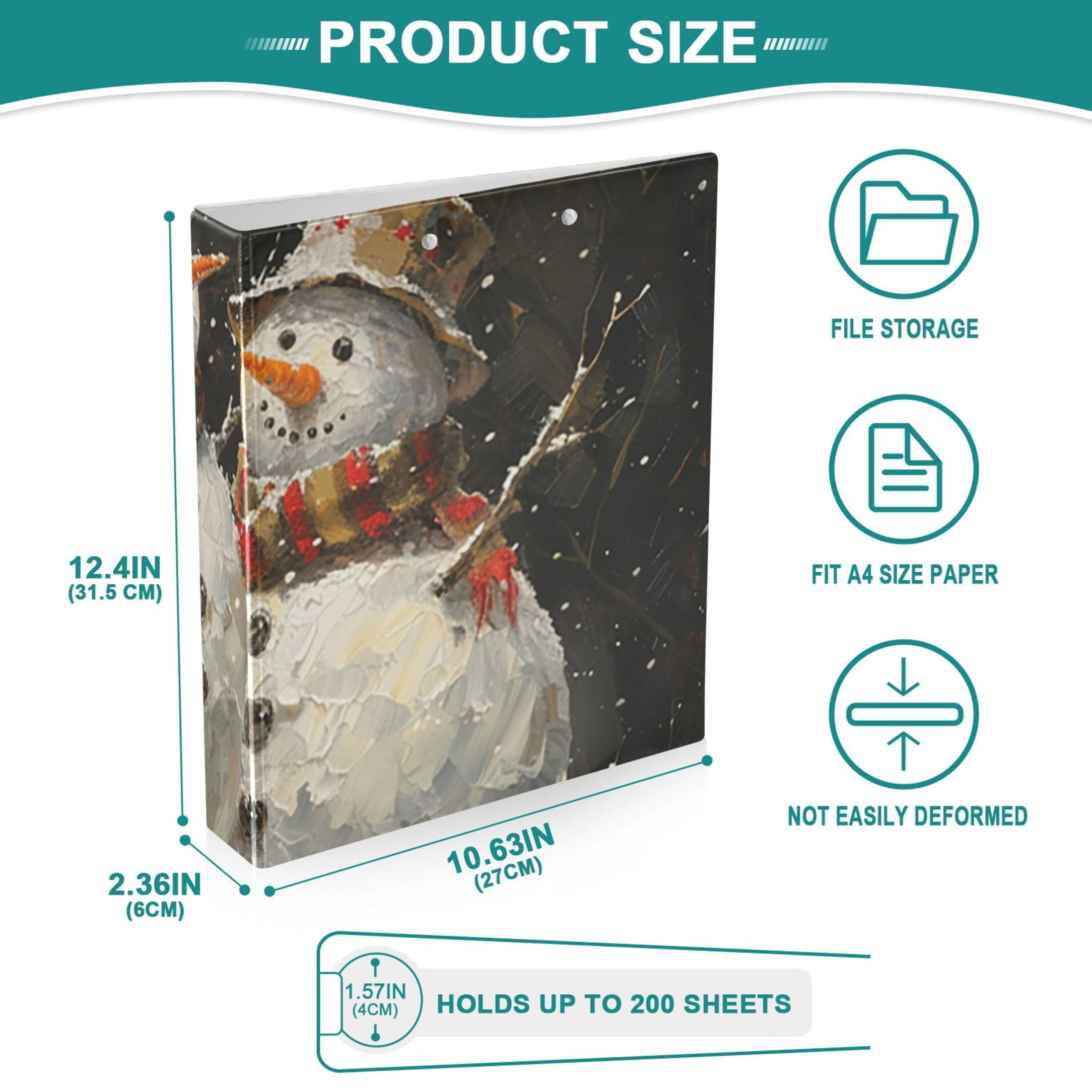 Snowmans 3 Ring Binders 1.5 inch Hardcover File Folders with Interior Pockets A4 Size Organizer for School Office Hospital