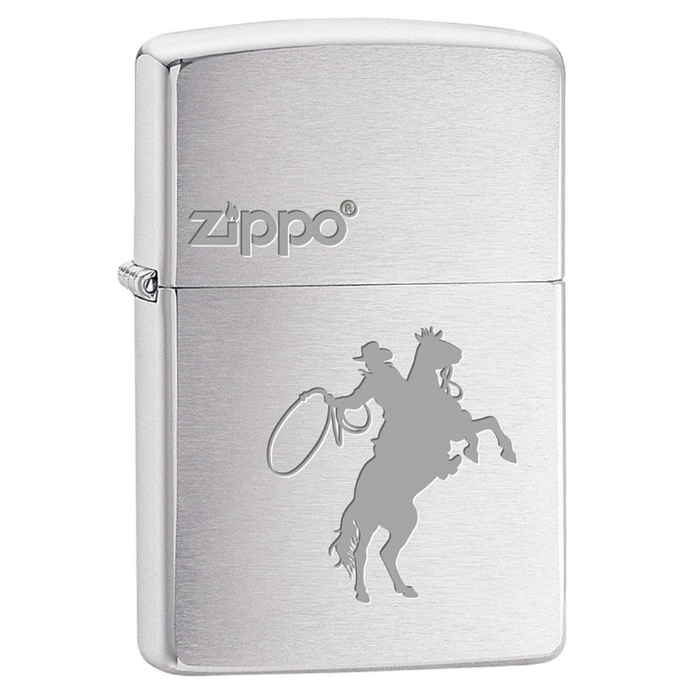 Zippo Lighter Cowboy on Horse Engraved Brushed Chrome 79716