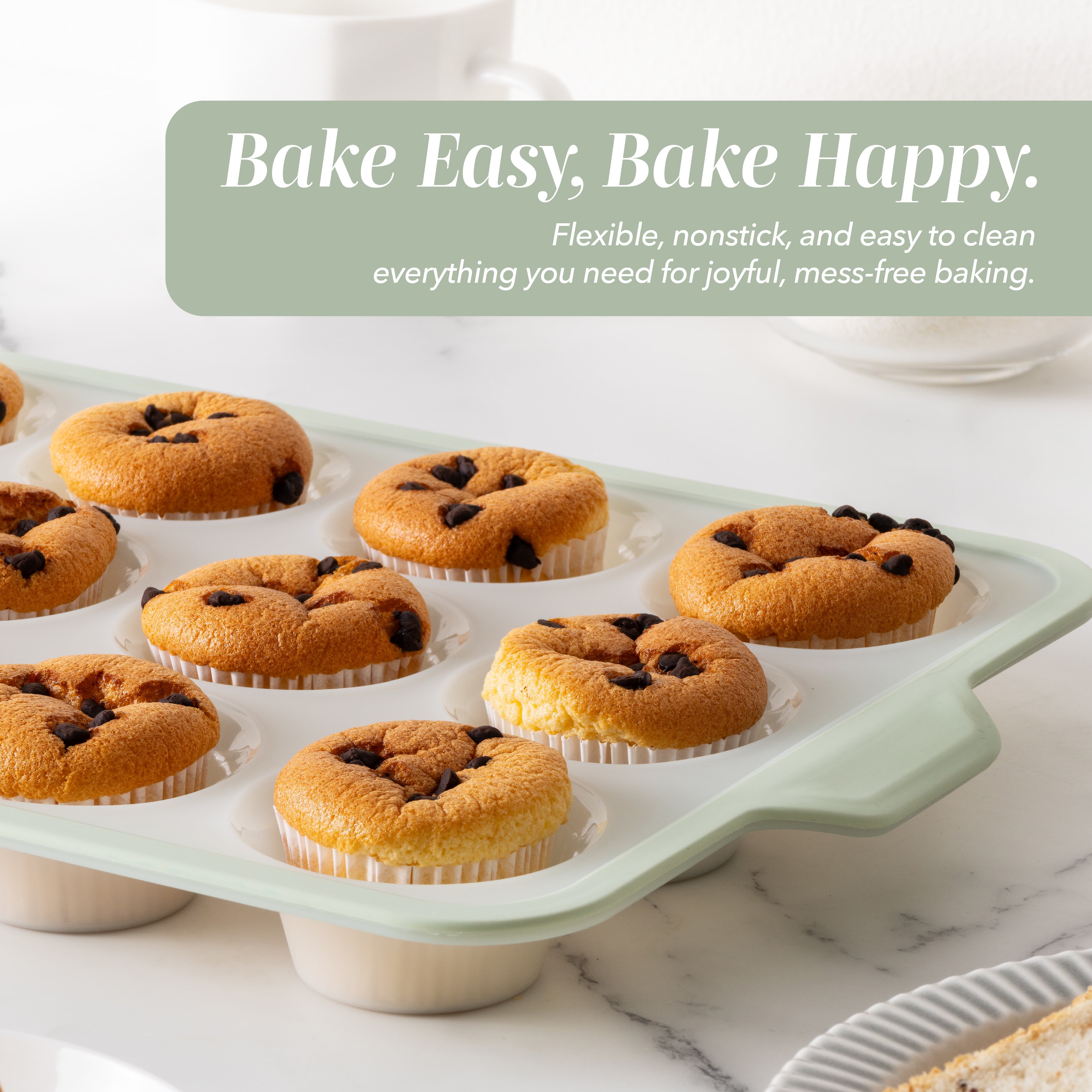 COOK WITH COLOR 17-Pc Silicone Baking Set, Non Stick Baking Pan Set with Sturdy Metal Frame, Sage
