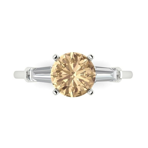 2 ctw 3 Stone Anniversary Ring for Women | Round Cut Yellow Moissanite | Hyperallergenic Solid 14K White Gold