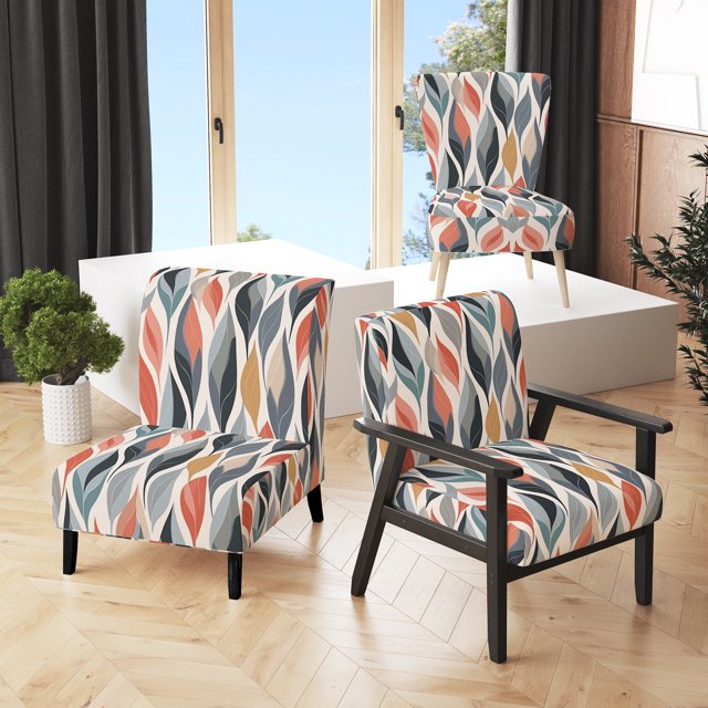 Designart "Retro Foliage Dream I" Multi-Color Drop Upholstered Accent Chair - Modern Arm Chair For Living Room