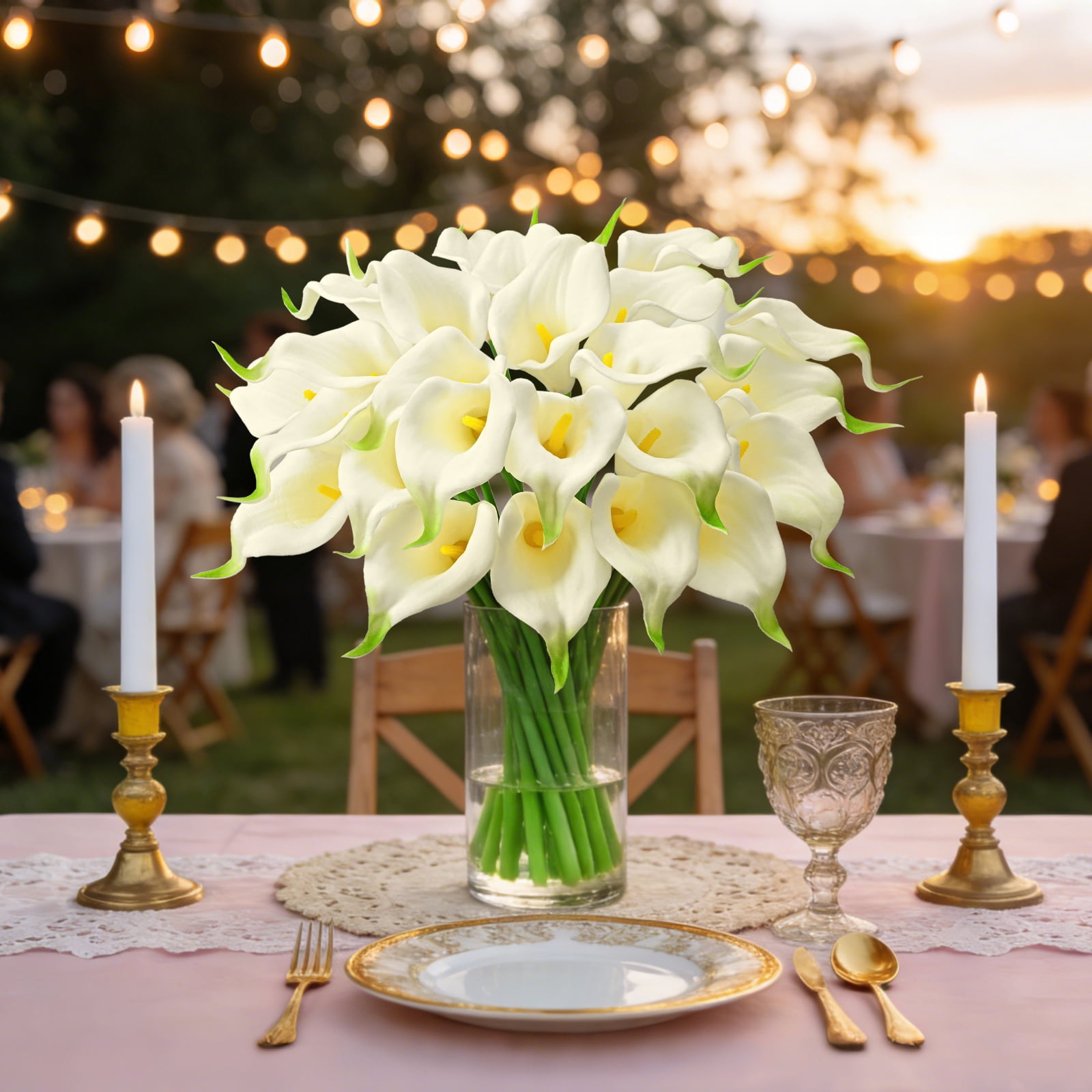 Lyacmy Cream White Calla Lily 36Pcs Artificial Flowers, 14 inch PU Real Touch Silk Flower Bouquet for Wedding Table Centerpiece Home Decoration
