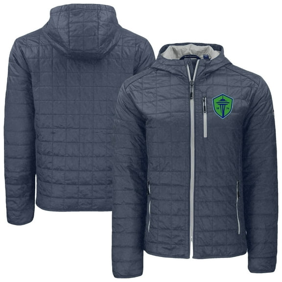 Men's-Cutter & Buck  Anthracite Seattle Sounders FC Rainier Primaloft Eco Full-Zip Hooded Jacket