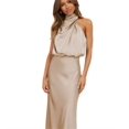 thumbnail image 1 of Robe Longue Plissée Sans Manches en Satin d'Été pour Femmes, 1 of 3