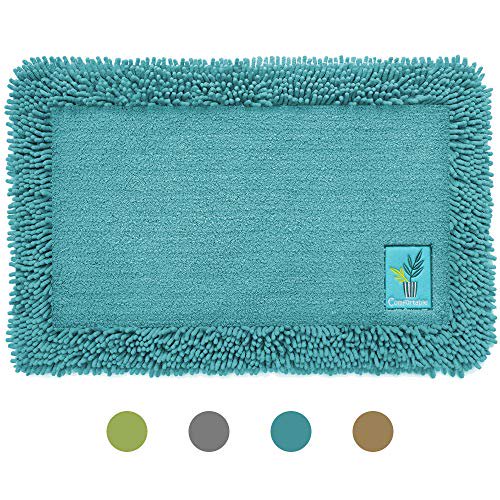 Bath Rug Mat, 16x24" NonSlip Microfiber and Chenille Blue Bathroom Rug