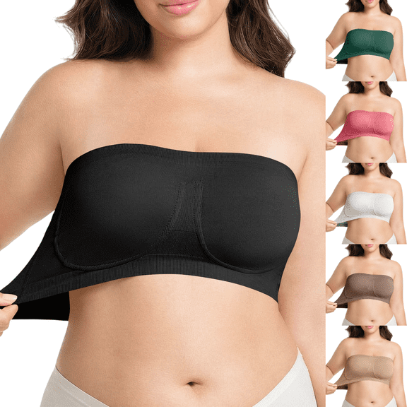 Lonomox Womens Plus Size Strapless Bras Wireless Push Up Bandeau Bras Solid Color Tube Tops