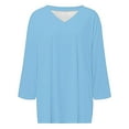 thumbnail image 2 of Blue Womens Tops Women's Solid Color Fashion Casual V Neck Three Quarter Sleeve Tops Shirts for Women, 2 of 4