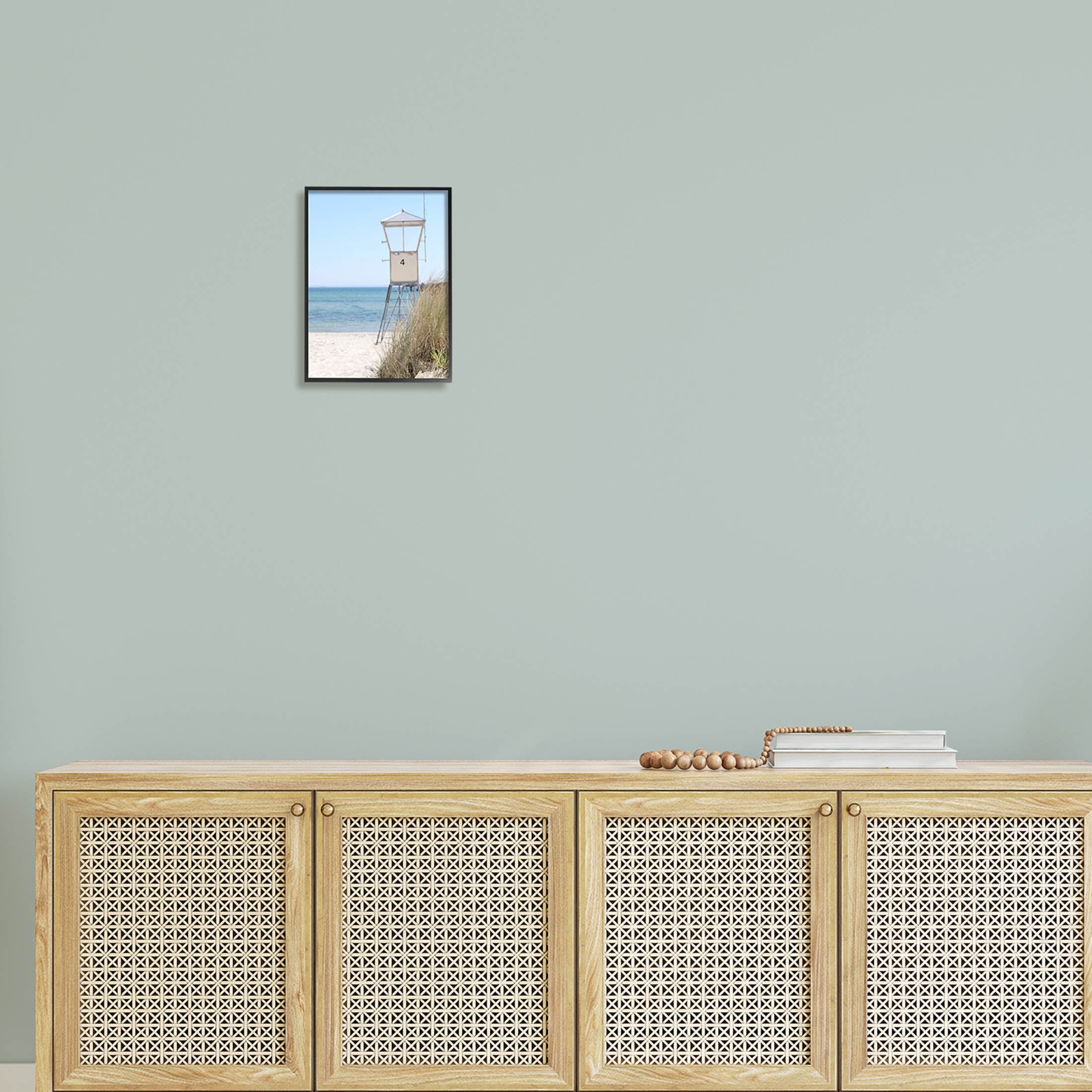 Summer Beach Hut Clear Skies Coastal Photograph Black Framed Art Print Wall Art