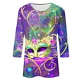 thumbnail image 5 of QATAINLAV Daily Deals Of The Day Mardi Gras Printed Shirts for Women Fashion 3/4 Sleeve Crewneck Mask Graphic Tee Blouses Funny Parade Party Tunic Tops Multicolor XXXXXL, 5 of 6