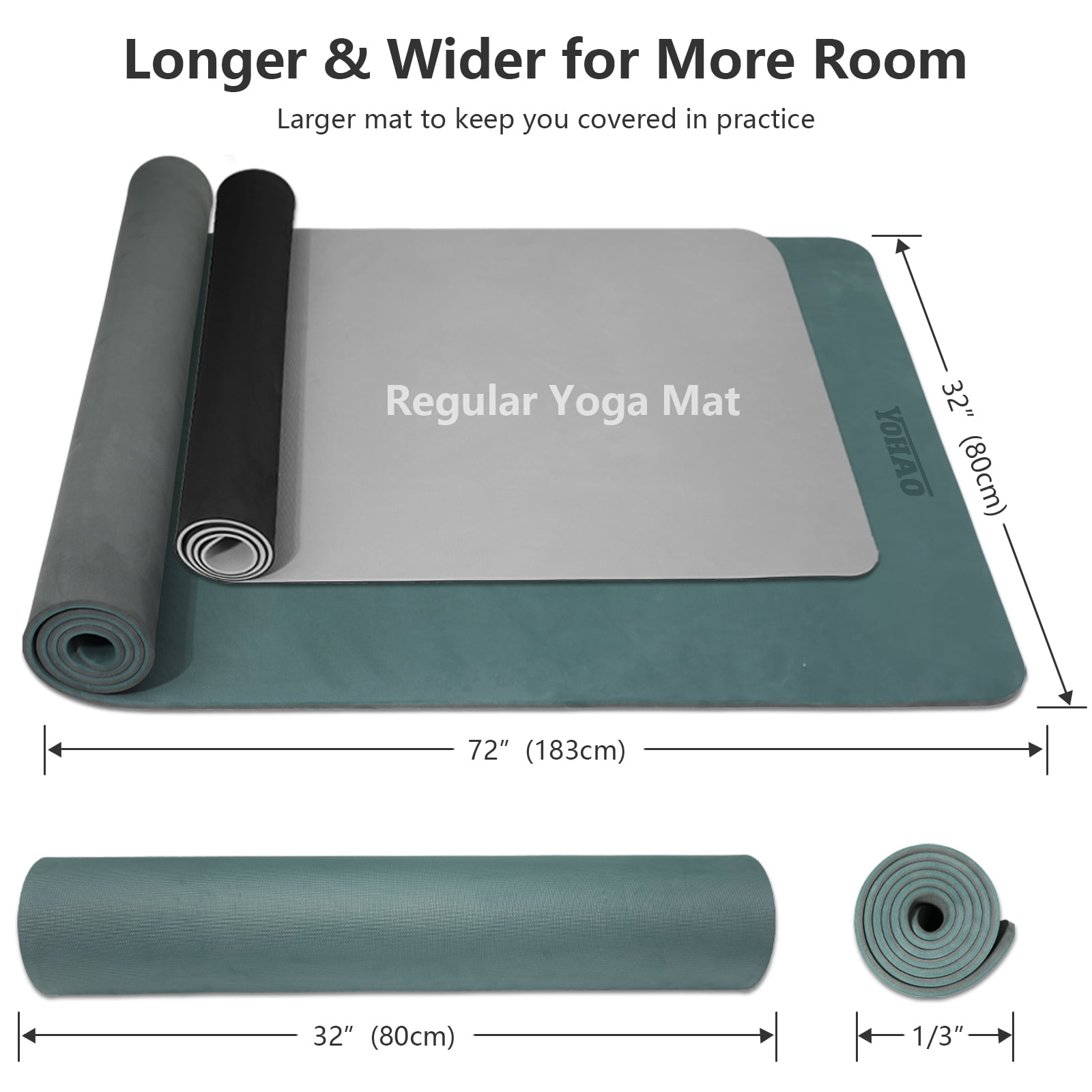 YOHAO Yoga Mat Wide 32",Non Slip,Eco-friendly,Durable Non-Toxic for Gym Exercise,Pilates and Full-Body Workout(Green+Dark Gray)