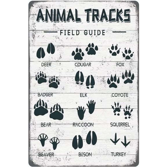Animal Tracks Field Guide Metal Tin Sign Wall Art Rustic Farmhouse Cabin Decor 8x12 Inch