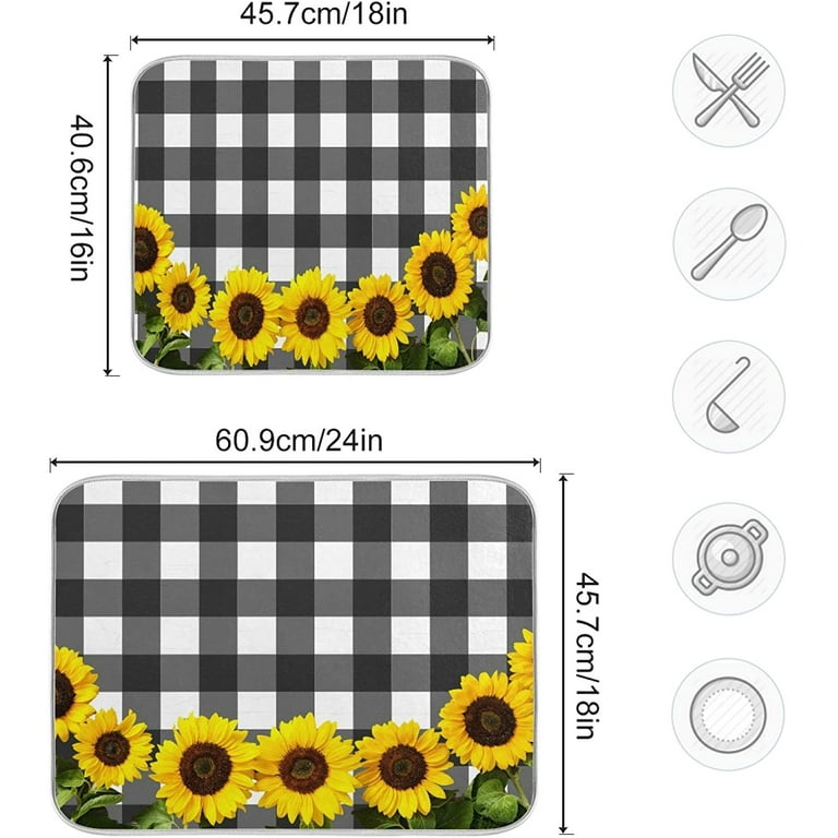 Sunflower Dish Drying Mat for kitchen Counter Large Microfiber
