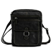 Jack Georges Voyager Hand-Stained Buffalo Leather Cross Body #7204 (Black)
