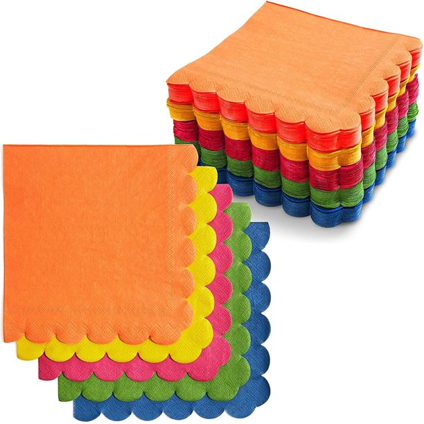150 ct Scalloped Paper Luncheon Napkins for Birthday Party Supplies Decorations, 6.5 in, 5