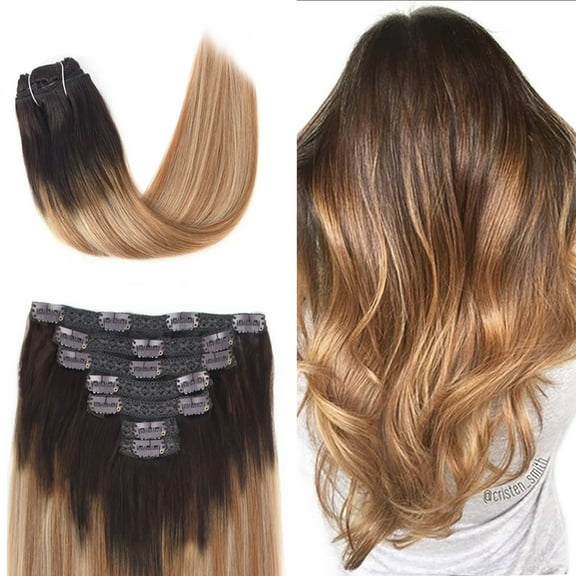 Vlasy Straight Clip In  Hair Extensions 14inches Real Human Hair 7Pcs Clip In T2-27 T2-60# Human Hair Extensions