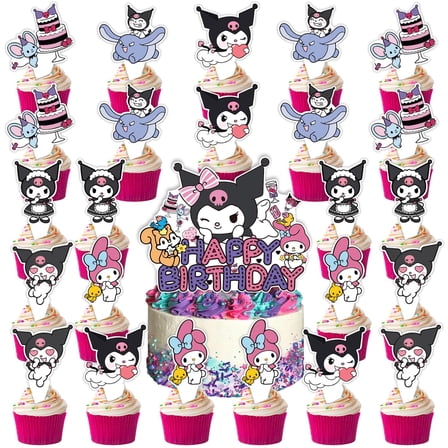 25 Pcs Cute Kuromii Cake Topper and Cupcake Toppers Set Birthday Party Supplies for Kuromii Birthday Decorations