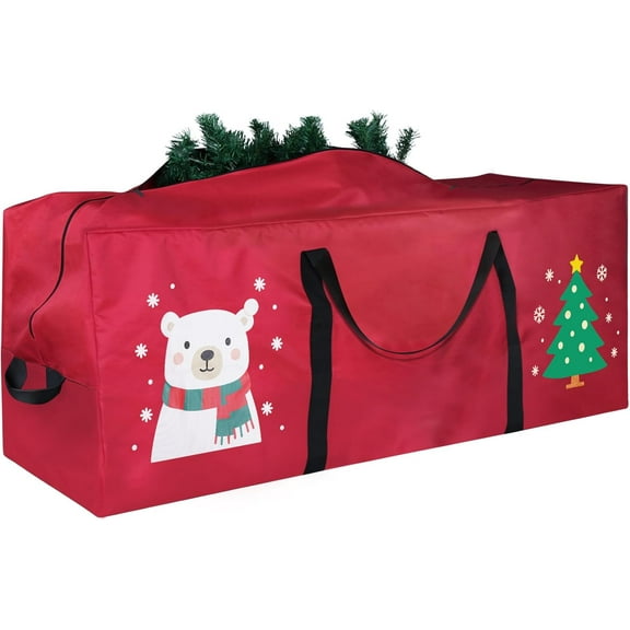 Fits Up to 10 Ft Artificial Trees, Heavy-Duty 600D Oxford Bag with Cartoon Pattern, Reinforced Handles & Dual Zippers, Extra Large Holiday Storage Container, Tree Storage Bag