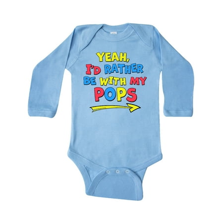 

Inktastic Yeah I d Rather be with My Pops in Red Yellow and Blue Gift Baby Boy or Baby Girl Long Sleeve Bodysuit
