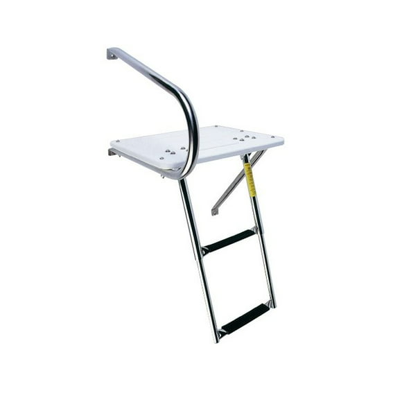 GARELICK Dock Ladder 19536 Transom Ladder; 2 Steps; Telescoping; 275 Pound Load Capacity; With Wraparound Rail; Polished; Silver; Steel; With HDPE Platform