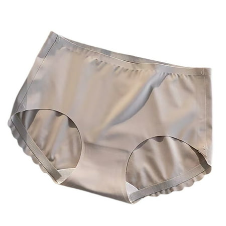 FUNUONY Big Sale!! Women s Invisible Seamless Hipster Panties Mid-Rise No Show Laser Cut Briefs Underwear Solid Color Ice Silk Mid Waist Lightweight Breathable Crotch Pure Cotton Briefs Grey Xl