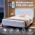 thumbnail image 4 of Amolife Queen Bed Frame, Platform Bed with Crystal LED Light Velvet Vertical Channel Upholstered Headboard, White, 4 of 9